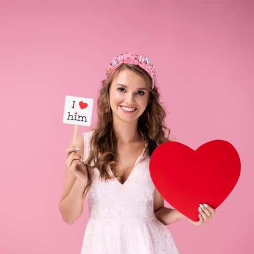 mokkia 2PCS Valentine's Day Headband for Women XOXO Love Massage Heart Headband Red Pink Rhinestone Crystal Knotted Headband Valentine's Day Hair Accessoroes Gifts (2PCS Valentine's Headband 1)