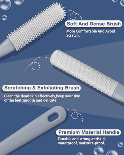 Demarzily Toe Cleaning Brush,Foot Scrubber for Shower with 15.7" Long Handle Soft Silicone Cleaning Shower Brush Foot Care for Seniors,Elderly, Men and Women (Grey)