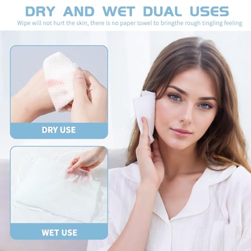 Cotton Facial Dry Wipes 100 Count, Deeply Cleansing Disposable Face Towel Wash Cloth, Multi-Purpose for Skin Care, Make-up Wipes, Face Wipes and Facial Cleansing (2 Pack)