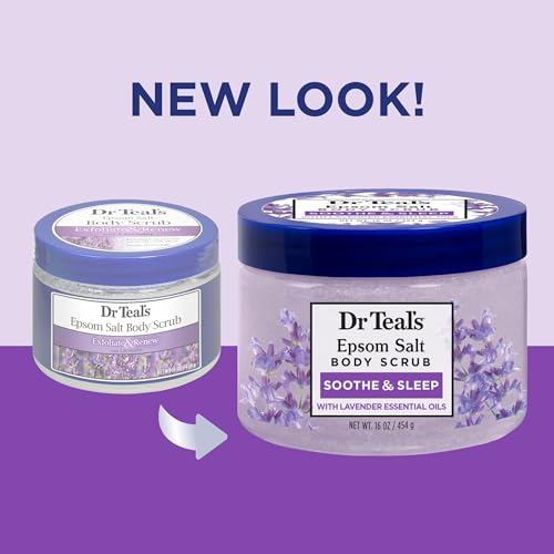 Dr Teal's Pure Epsom Salt Body Scrub, Soothe & Sleep with Lavender Essential Oils, 16 oz (Pack of 3)