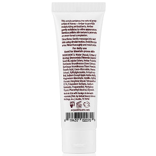 AVYA Honey + Amber Exfoliating Scrub (Travel Size - 1 fl oz) - Deep Cleansing with Honey's Antioxidant Power and Bamboo for Refined Texture and Intense Moisturization