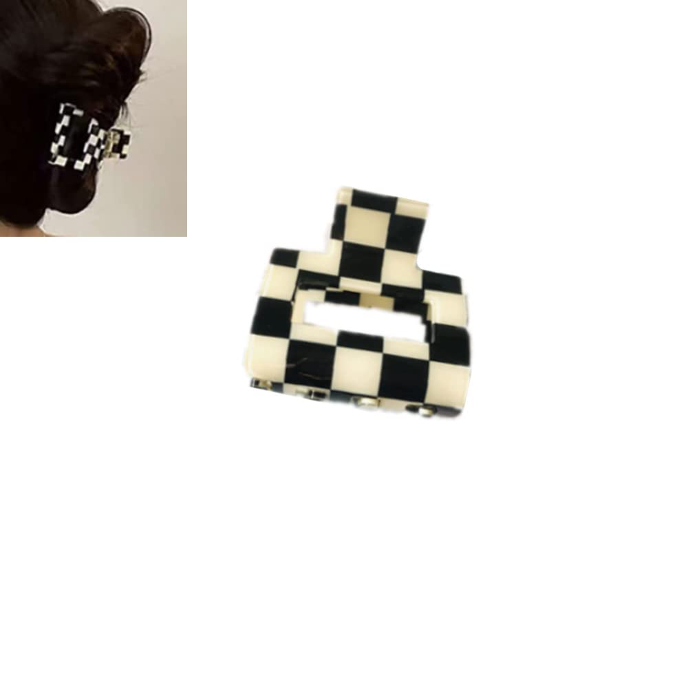 Checkered Hair Claw Clips for Women Girls Fashion Hair Clips for Styling Claw Clamps Thick Hair Retro Rectangle Shape, YOEMAYUNER (4PCs, 2inches, 4Colors)