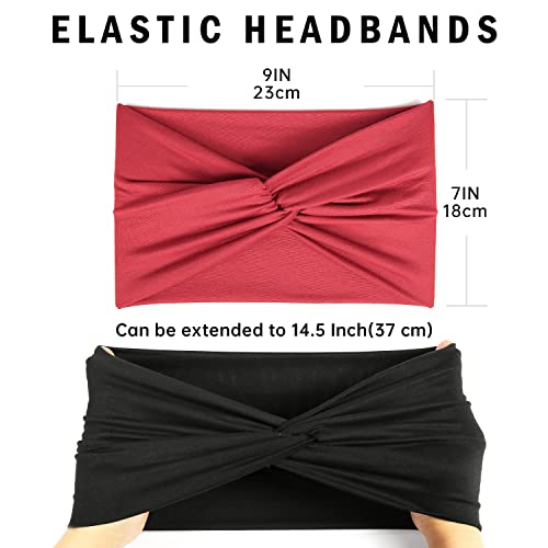 GiLi Wide Headbands for Women Non Slip 7” Extra Large Turban Stretchy Elastic Soft Hair Wraps Twisted Knotted Fashion Head Bands for Woman’s Hair Accessories,6 Pack Headbands with 6 Pcs Hair Ties