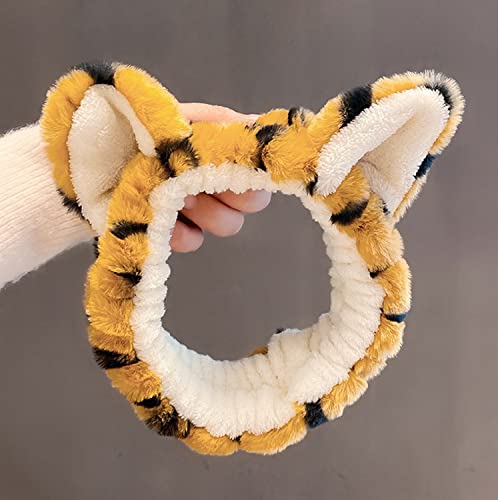 GK-O Cute Plush Tiger Ears Headband Kawaii Face Wash Makeup Party Festival Accessories Hair (White)