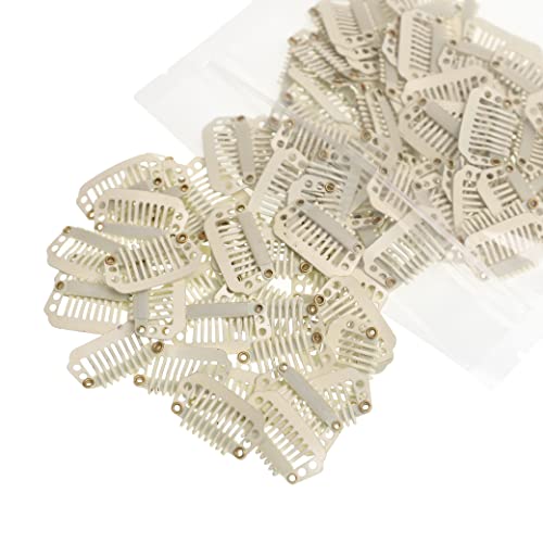 MICMART 100 Pcs Snap Clips U Shape Metal Teeth Clips With Soft Silicone Rubber DIY Comb Single Clip for Making Wig Caps Cloth Accessories Tools Hair Extensions Weft Weave Hairpieces (28mm 8-Teeth,