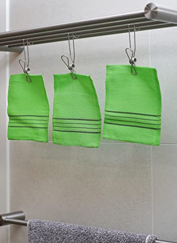 Sofrien Quality Korean Bath Exfoliating Washcloth Body Scrub Towels. Made in Korea (Green, 3 Pcs)