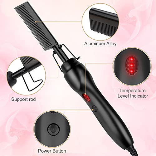 Hot Comb Portable Ceramic Travel Anti-Scald Straightening and Curling Brush - Electric Heated Flat Iron with Beard Pressing Comb