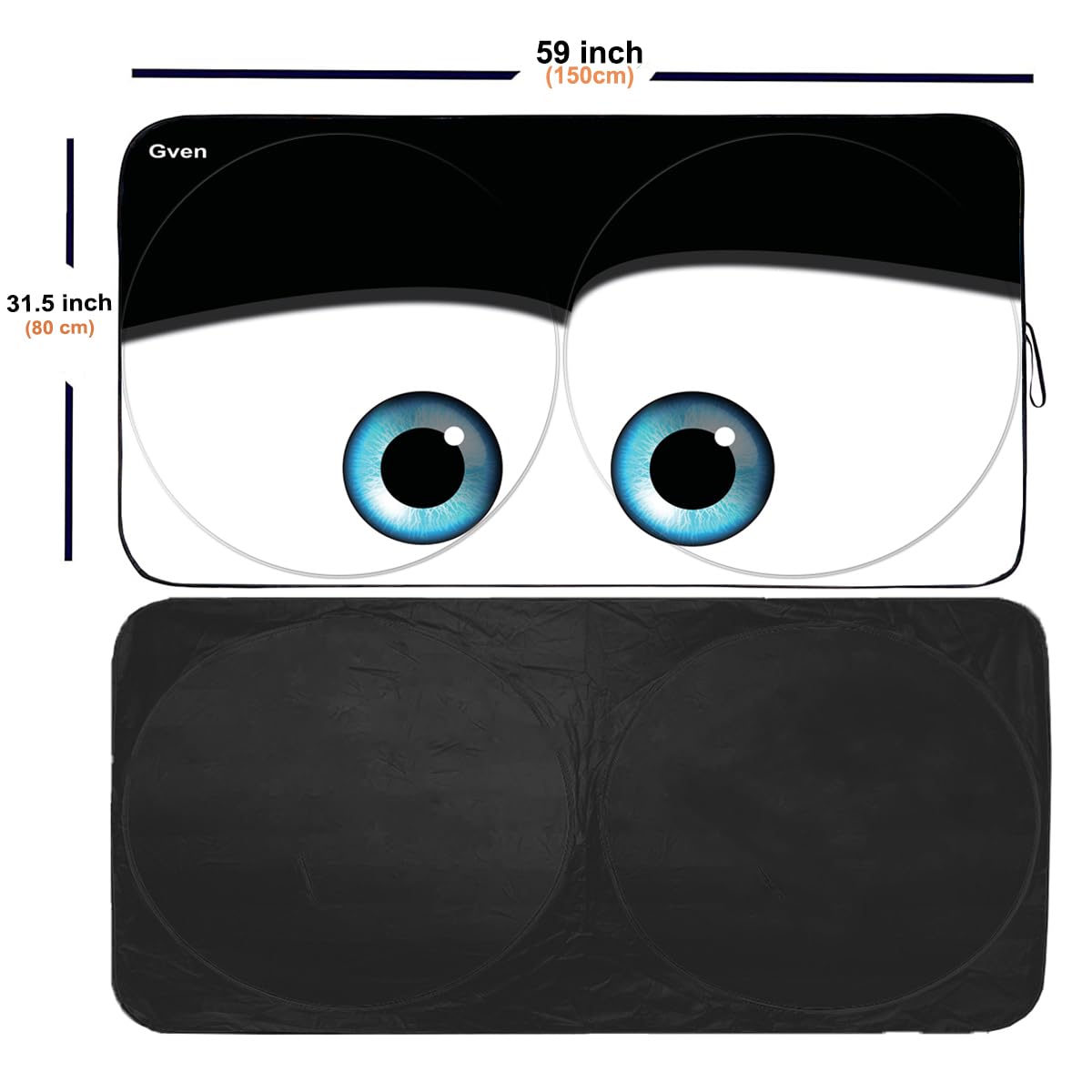 Gven- The Original Patented Car Eyes Windshield Sun Shade 2025 Windshield Cover Automotive Interior Sun Protection Front Windshield Sun Visor Protector Blocks UV Rays Keep Your Vehicle Cool (Black, S)