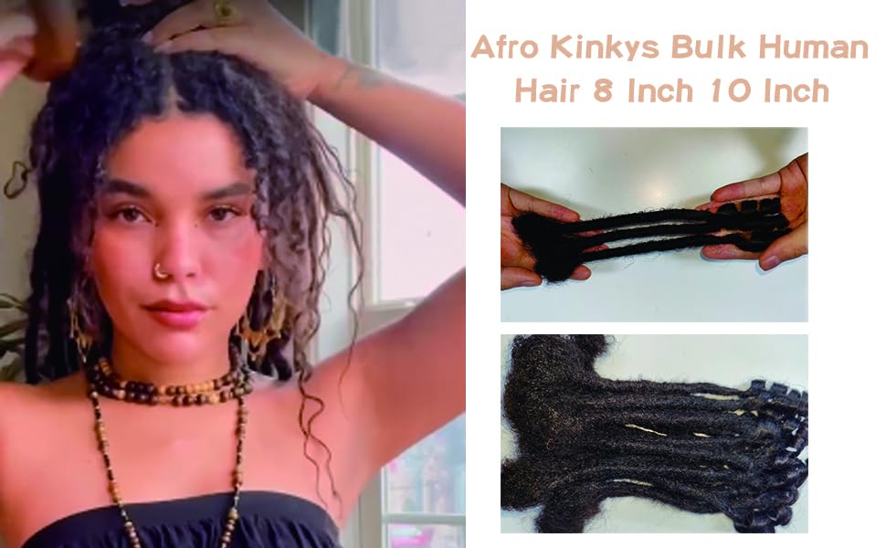 Loc Extension Human Hair 10 Strands 100% Huamn Hair Dreadlocks Extension Can Be Dyed Bleached Curled Handmade loc Extension for Men Women (0.4cm, 10 inch, Natural black)