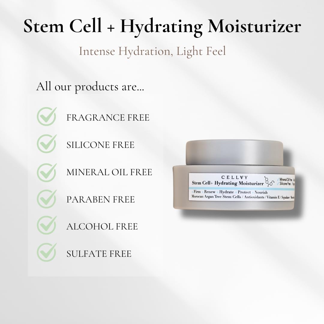 CELLVY Hydrating Moisturizer w/Moroccan Argan Tree Stem Cells, Squalane & Antioxidants, Lightweight Anti-Aging Face Cream, Firms, Repairs