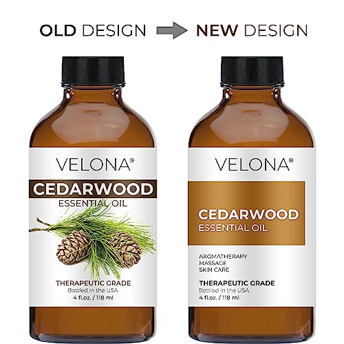 velona Cedarwood Essential Oil 4 Fl Oz | Therapeutic Grade 100% Pure and Natural | for Aromatherapy Diffuser, Massage, Skincare, Haircare, Soapmaking