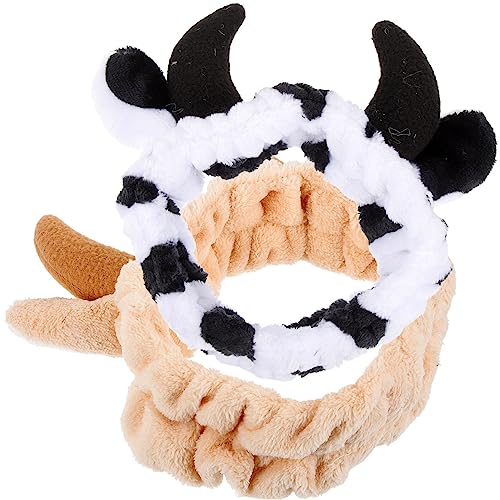 FRCOLOR Animal Spa Headband 2Pcs Cow Headband Skincare Soft Plush Hairband for Makeup Face Wash Cosmetic Shower Elasticity Cow Makeup Headband for Home