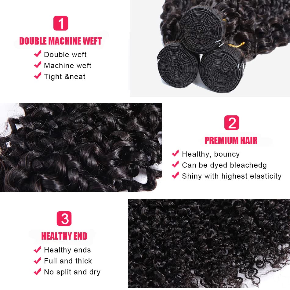 Kinky Curly Bundles Human Hair Bundles Brazilian Curly Hair Bundles 12A Virgin Curly Human Hair Bundles Curly Weave Hair Bundles Natural Black (14 16 18) … …