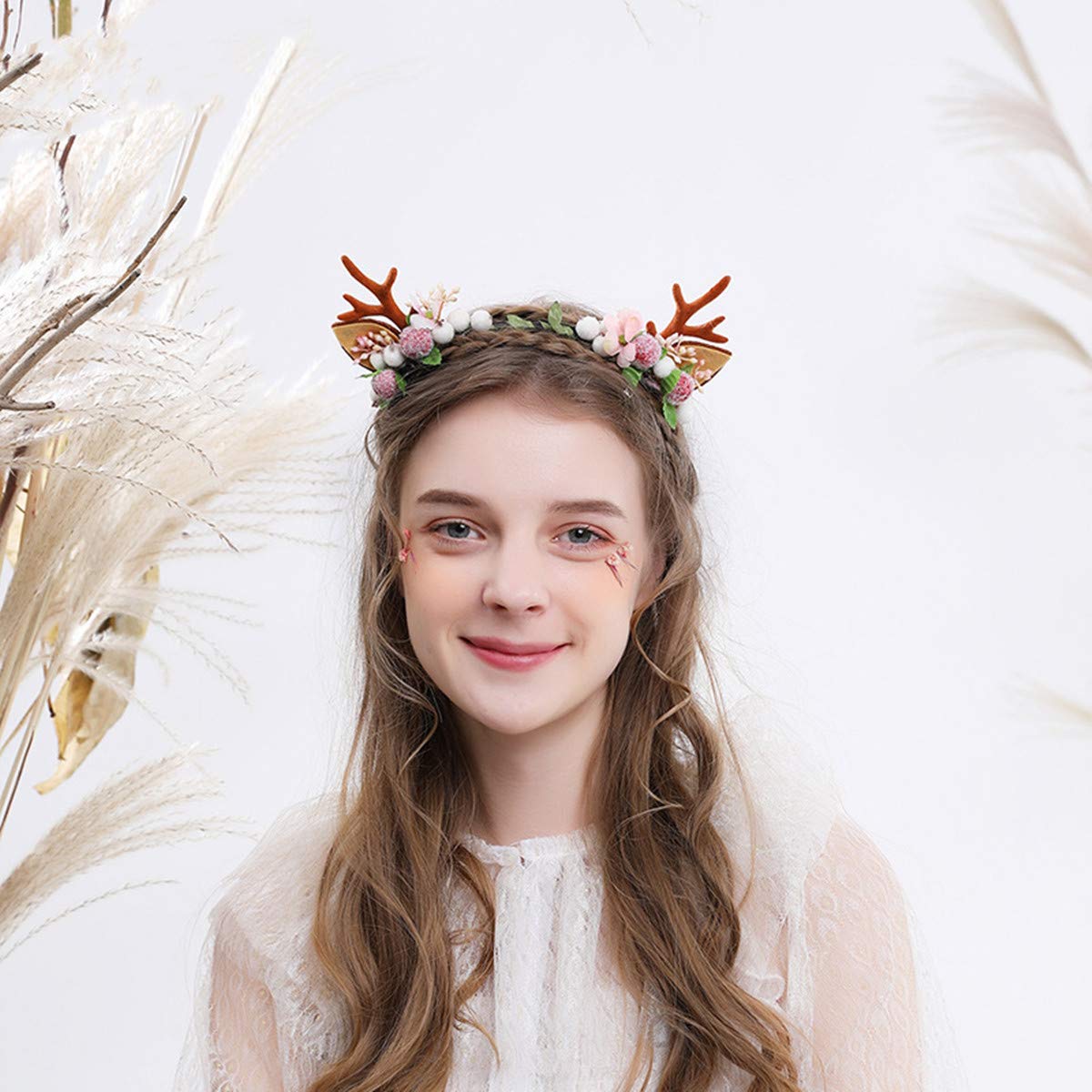 Fxaelian Christmas Elk Deer Fawn Horn Headband Reindeer Anlters Headbands Headpiece Hair Accessories Christmas Party Supplies Toys Gift Halloween Cosplay Supplies for Women Men