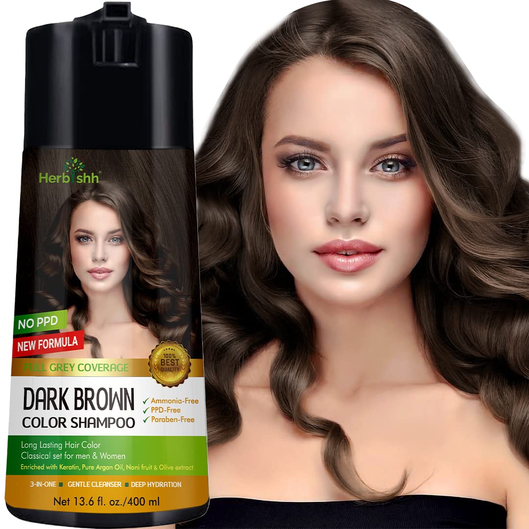 Herbishh C2 Combo (Color + Condition) with Hair Color Shampoo Dark Brown Pack of 2 (400ml) + Hair Mask 150gm - Hair Dye Shampoo for Grey Hair | Gift Set for Parents, Men and Women |