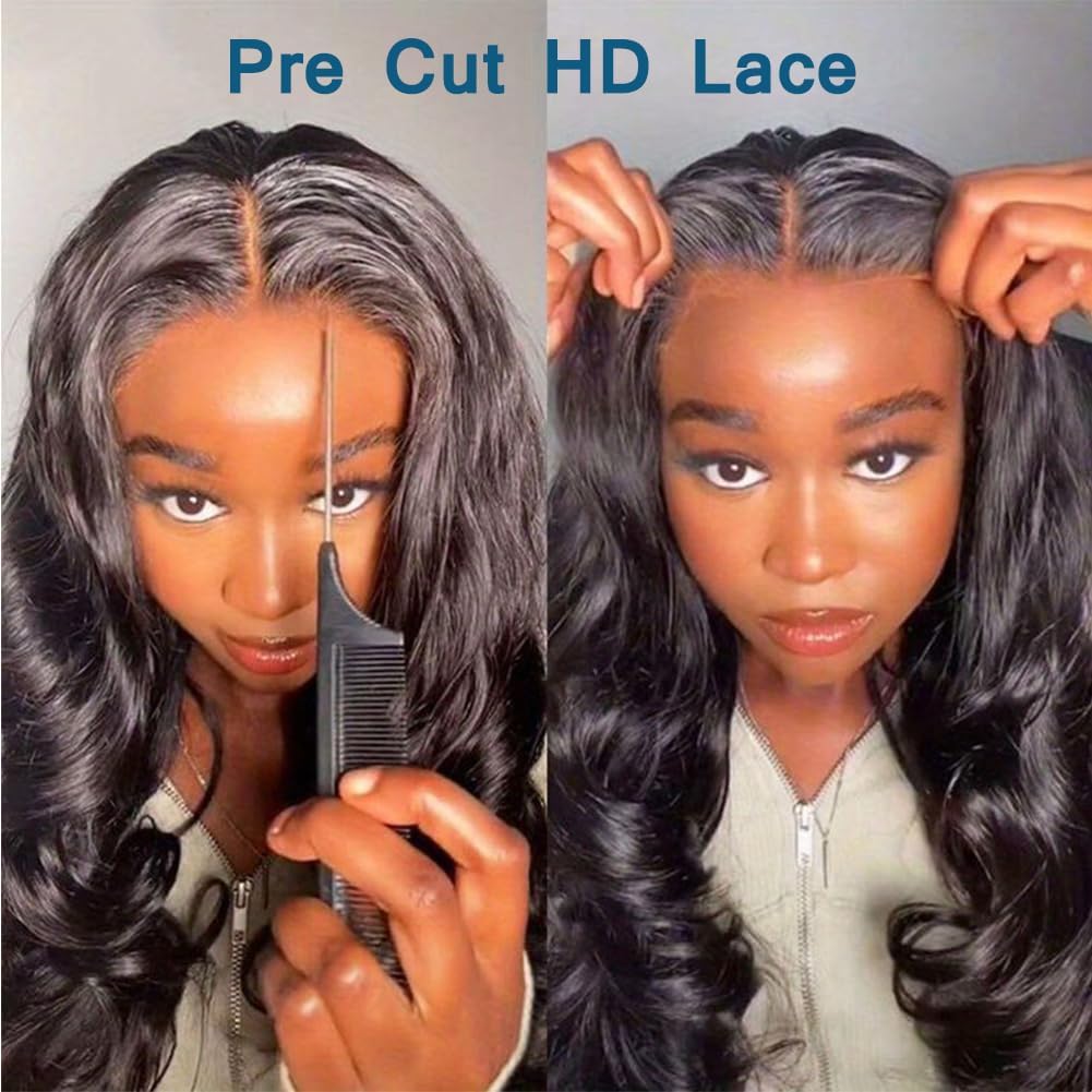 K KF BEAUTY U 24Inch Wear and Go Glueless Wigs Human Hair Body Wave 6x4 HD Lace Front Human Hair Wigs for Beginneers Headband Wig Human Hair Pre Plucked Lace with Baby Hair 180% Denisty