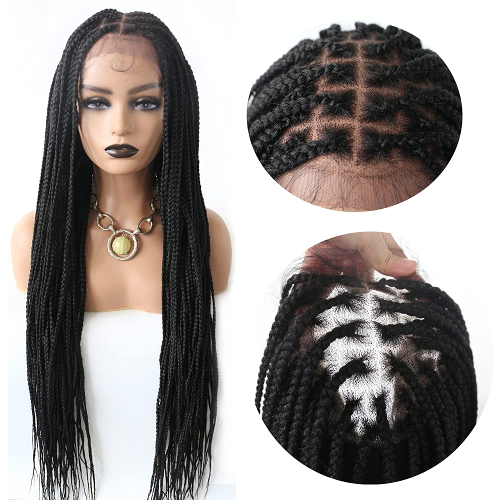 LYRICAL HAIR Cornrow Box Braided Wig for Black Women Lightweight Swiss Lace Front Baby Hair Natural Looking Micro Twist Premium Quality Kanekalon Synthetic Fiber African American Pre-Plucked Full Cap