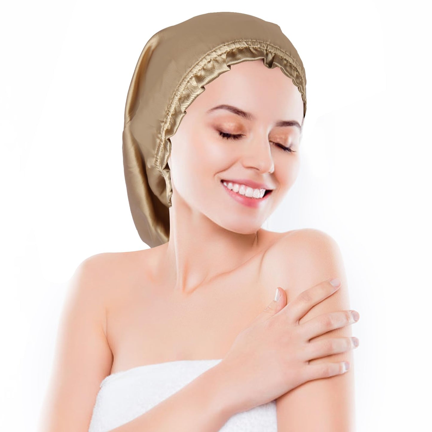 Kyumdle 100% Mulberry 19 Momme 6A Highest Grade Fibers Long Silk Sleep Cap for Women Hair Care,Natural Silk Night Bonnet with Elastic Stay On Head(Lotus)