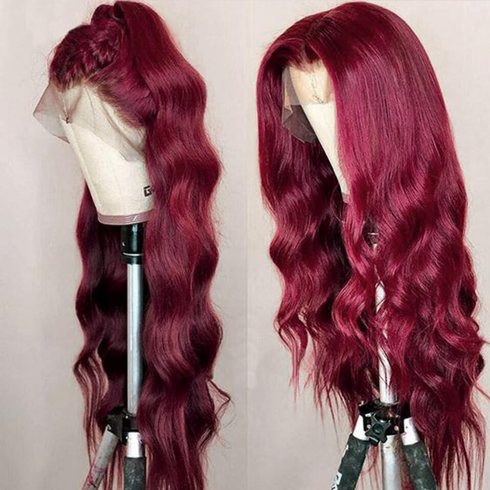 Silinli 99J Burgundy Lace Front Wigs Human Hair 180% Density 13X4 HD Lace Front Wigs Human Hair Body Wave Lace Front Wigs Human Hair Pre Plucked Frontal Wigs Human Hair 20 Inch