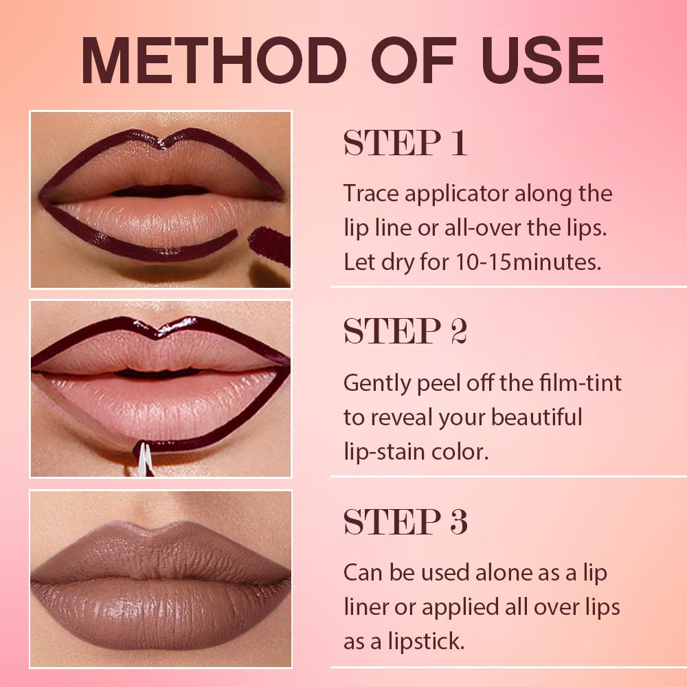 2Pcs Peel Off Matte Liquid Lip Gloss Stain-Lip Liner with Tweezer, Peel Off Lip Stain, Long Lasting & Waterproof Lipstick Tattoo, Transfer-Proof Lip Gloss for All Skin Types (04#+06#, 2Pcs)