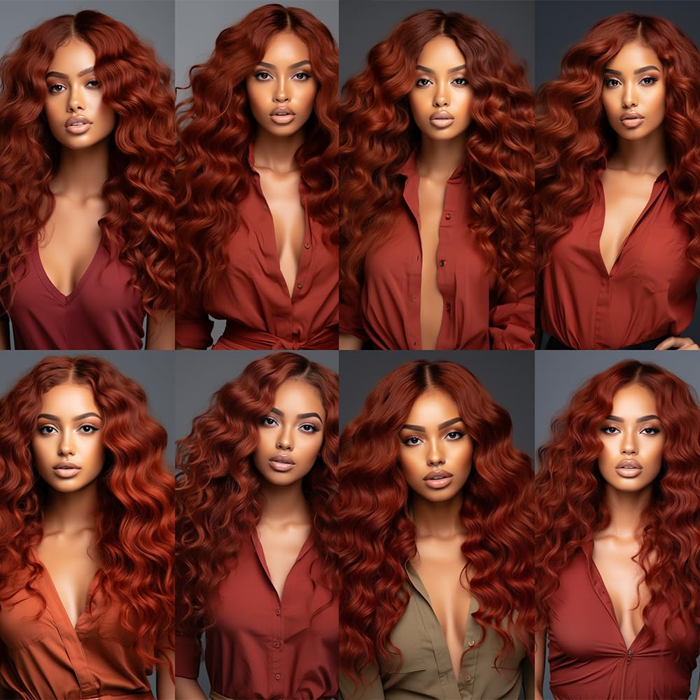 Color #33 Deep Wave Bundles Human Hair Loose Reddish Brown Deep Curly Bundles Auburn Human Hair Double Weft Brazilian Remy Hair Weave Extensions Wet and Wavy Silky Soft for Black Women (20 22 24 Inch)