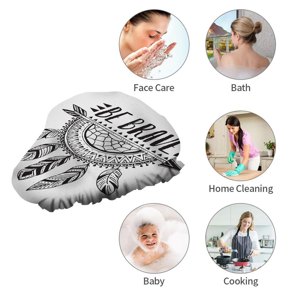 Ceutoiy Shower Cap Be Brave Boho Style Dream Net Inspirational Quotes Waterproof Shower Cap Adult Hair Cap for All Hair