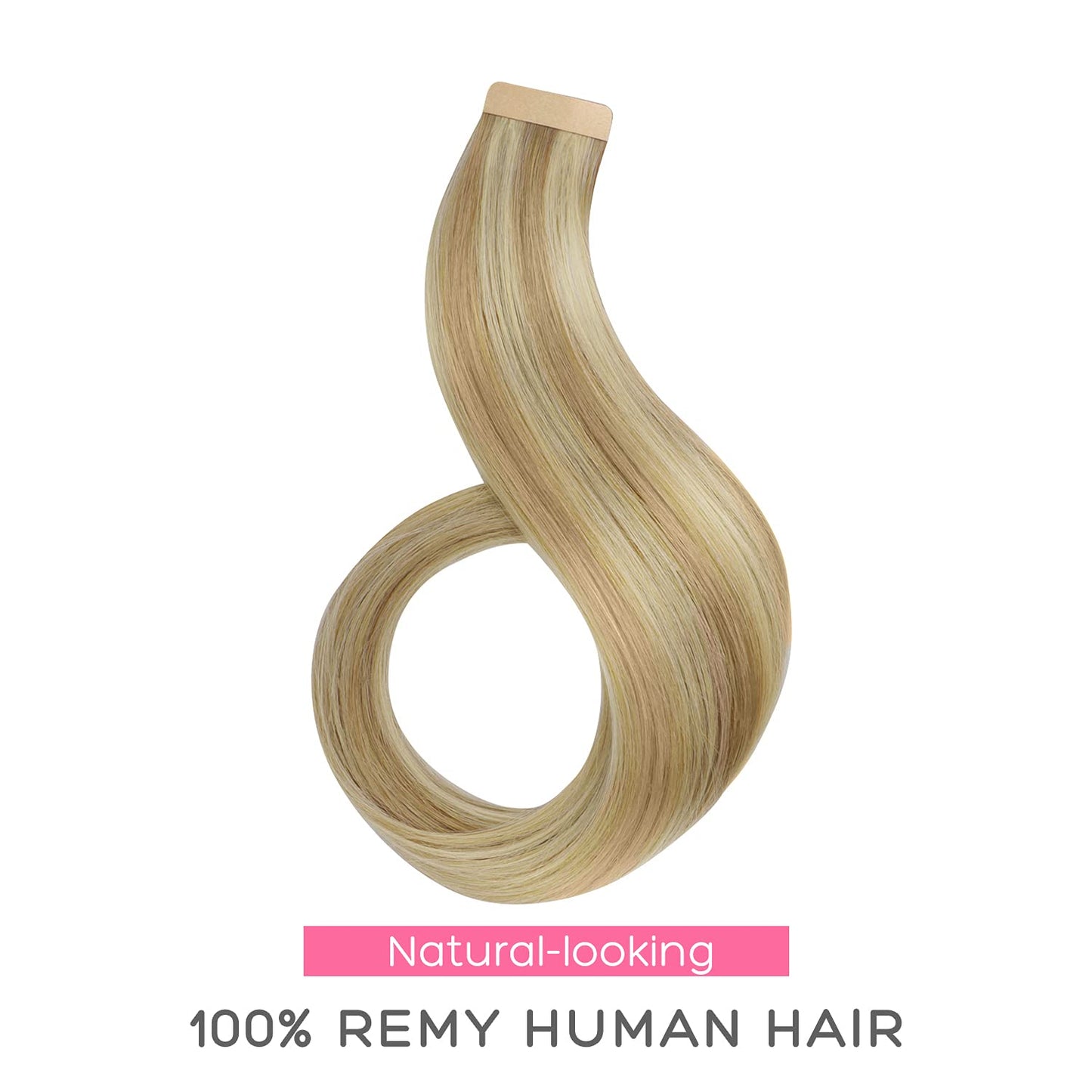 Marat Tape in Hair Extensions, Light Blonde Highlighted Golden Blonde 24 inch 50g Tape in Hair Extensions Real Human Hair Natural Straight Human Hair Tape in Hair Extensions