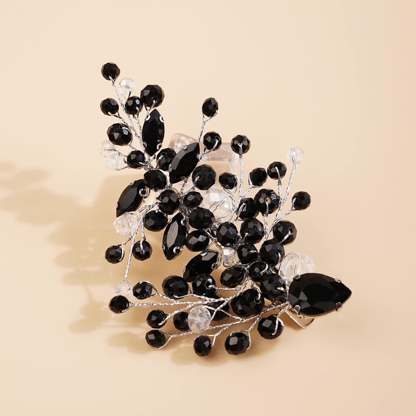 Kercisbeauty Black Crystal Hair Piece for Women and Girls Wedding Bridal Hair Clips Boho Cute Rhinestones Hair Accessory (Black)