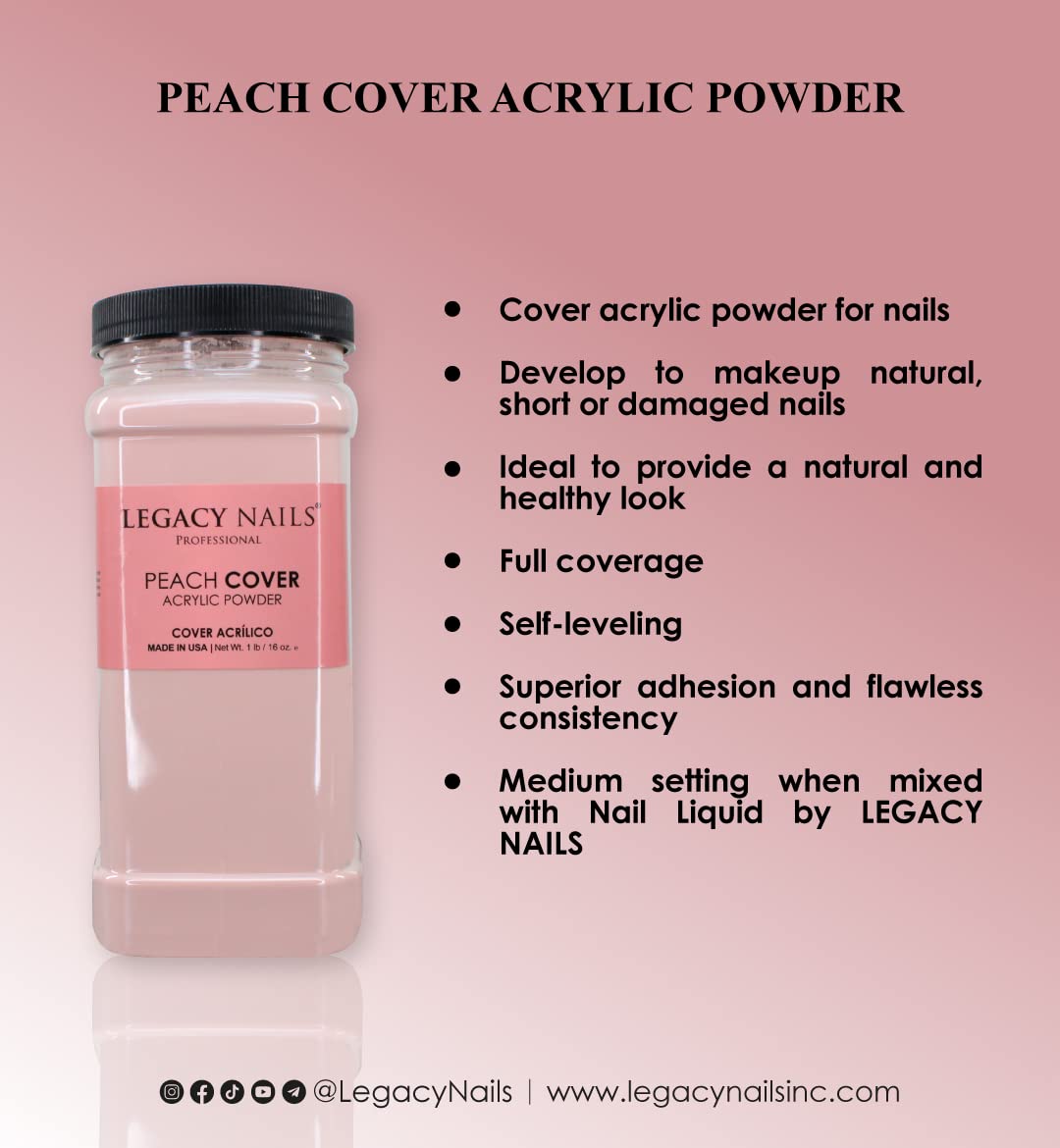Legacy Nails Professional Cover Acrylic Powder, 1 Lb - Ideal For French Nail Art, Create Nail Art, Nail Extension That Provide a Healthy, Natural Look To Nails (COVER PEACH)