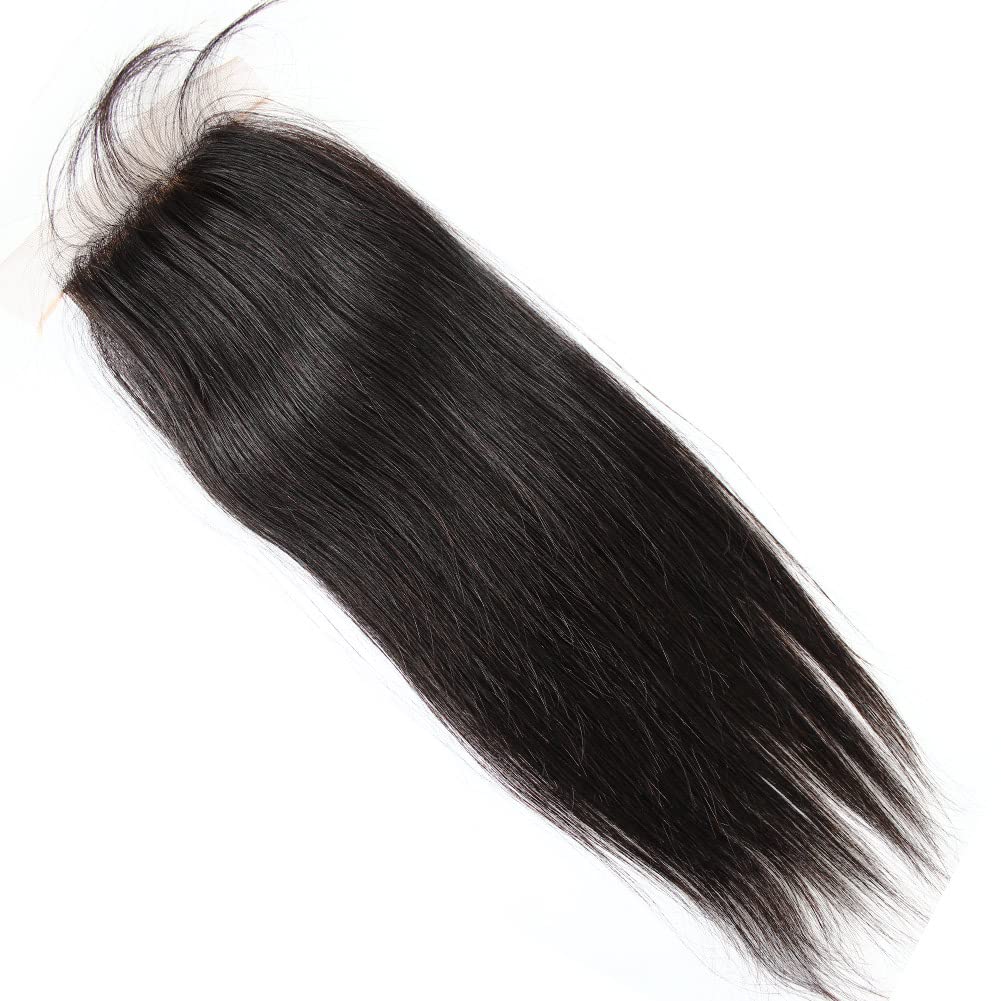 Bella Hair Free Part Silk Base Closure Straight, 130% Density Natural Color Remy Virgin Human Hair 4x4inch Top Closure (12inch)