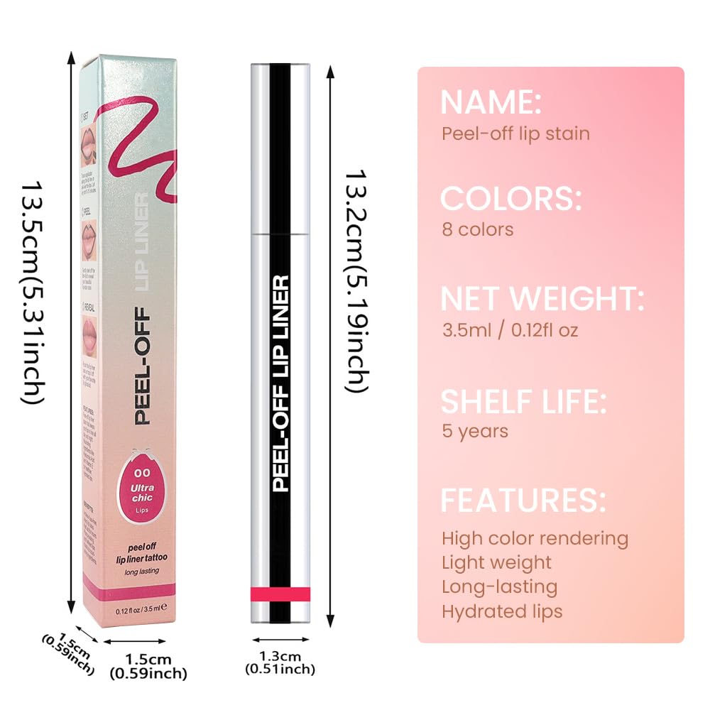 Matte Liquid Lip Stain Peel Off Lip liner Tattoo, Delicate Pink Matte Peel Off Lip Stain, Long Lasting Waterproof Lipstick Lip Gloss Stain, Transfer-proof for All Skin Types 0.12 fl oz 00#
