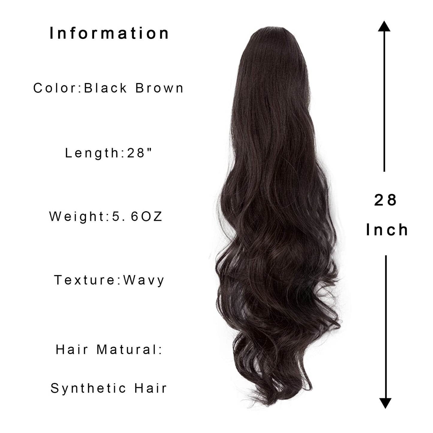 JHZSJF Drawstring Fake Ponytail Hair Extensions,Long Wavy Wrap Around Synthetic Heat Resistant Pony Tail Hairpiece 28" 5.6 OZ Pony Tail Hair Pieces For Women Girls【 Black Brown】