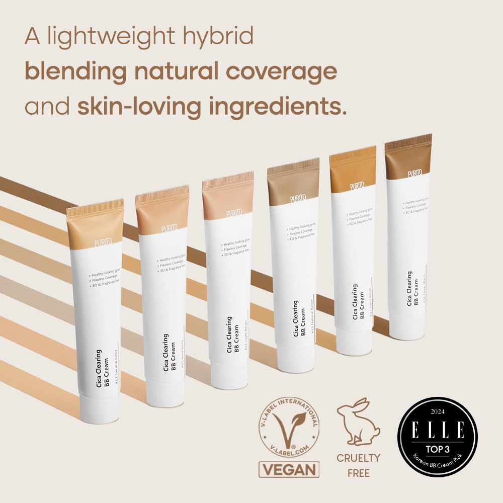 PURITO Cica Clearing BB Cream #27 Sand Beige 1 fl.oz / 30ml, Vegan bb cream