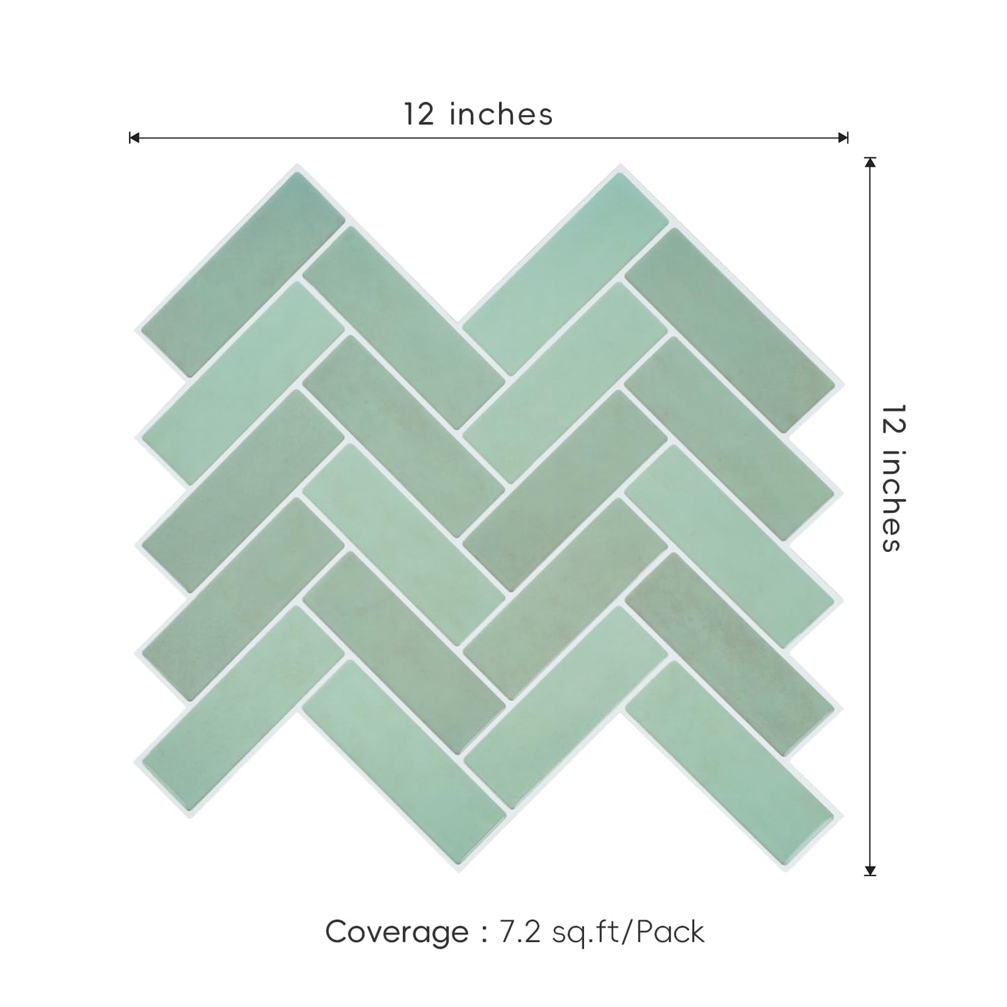 LUXDEKO 10-Sheet Herringbone Peel and Stick Backsplash, Sage Green Chevron Self Adhesive Glossy Tiles Renter Friendly Backsplash Stick on Wall Tile for Kitchen and Bathroom(12"x12")
