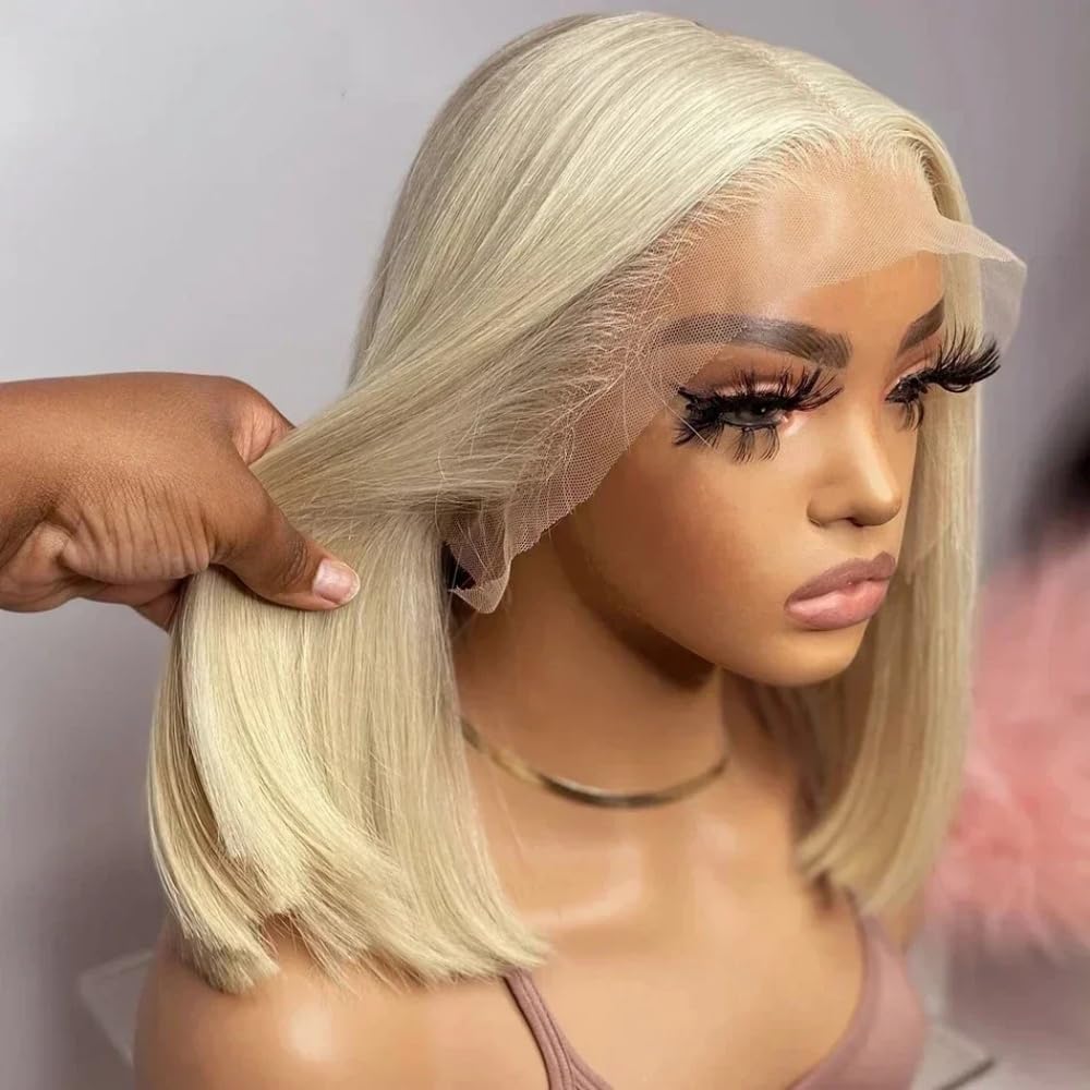UWLK 613 Blonde Bob Wig Human Hair 180% Density 13X4 Lace Front Wigs Pre Plucked Bleached Knots with Baby Hair Short BOB Wig For Women