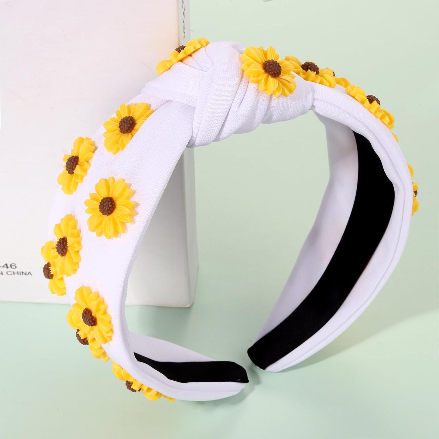 MOLOCH Flower Headband for Women Summer Beach Accessories Outfits Beaded Sunflower Knotted Headband Jeweled Crystal Top Knot Headband Summer Beach Vacation Party Decorations Gifts