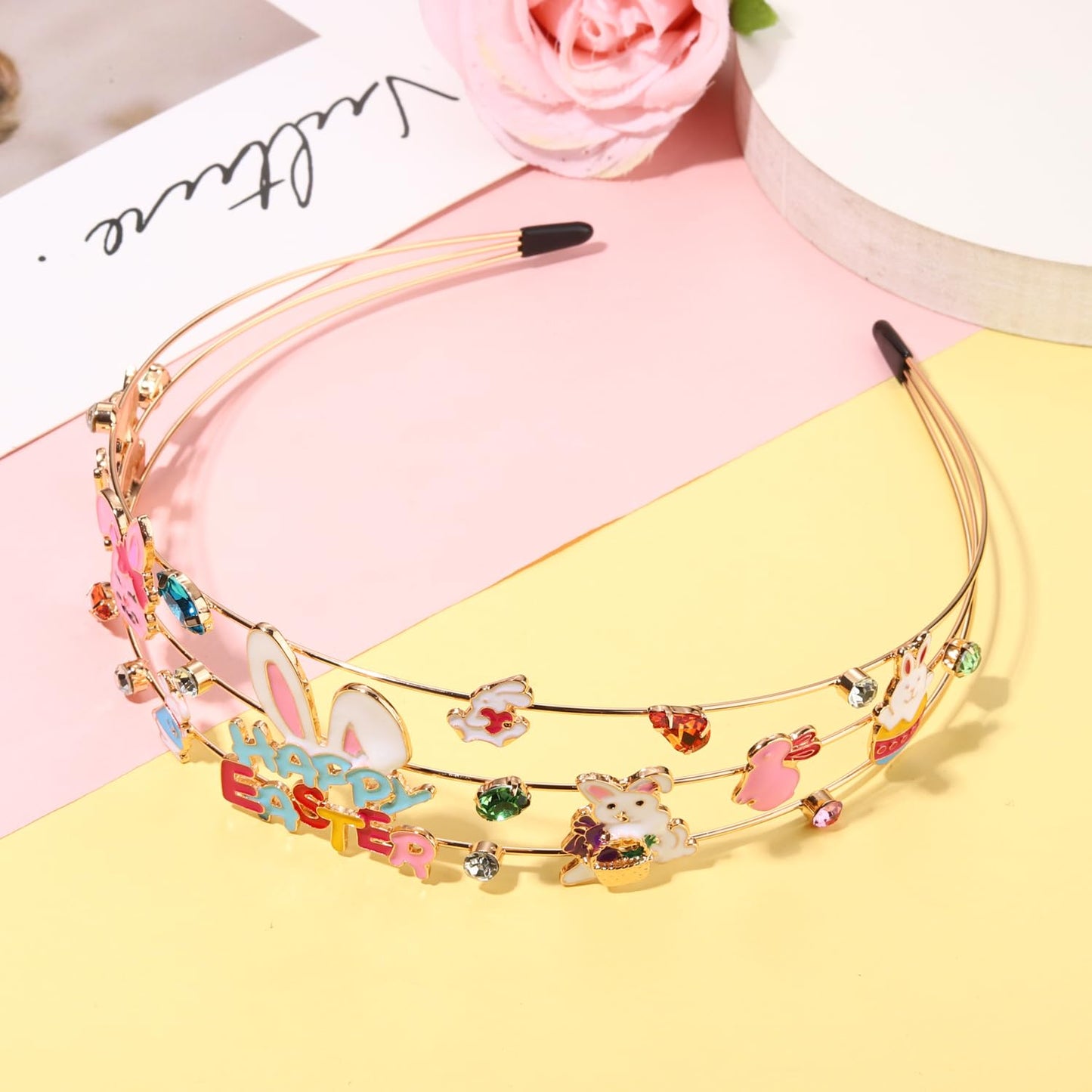 mokkia Hairband, Orange - Thanksgiving Headband for Women, Fall Accessories with Enamel Carrot Bunny, Jeweled Rhinestone Headband, Easter Outfits Spring Holiday Gifts