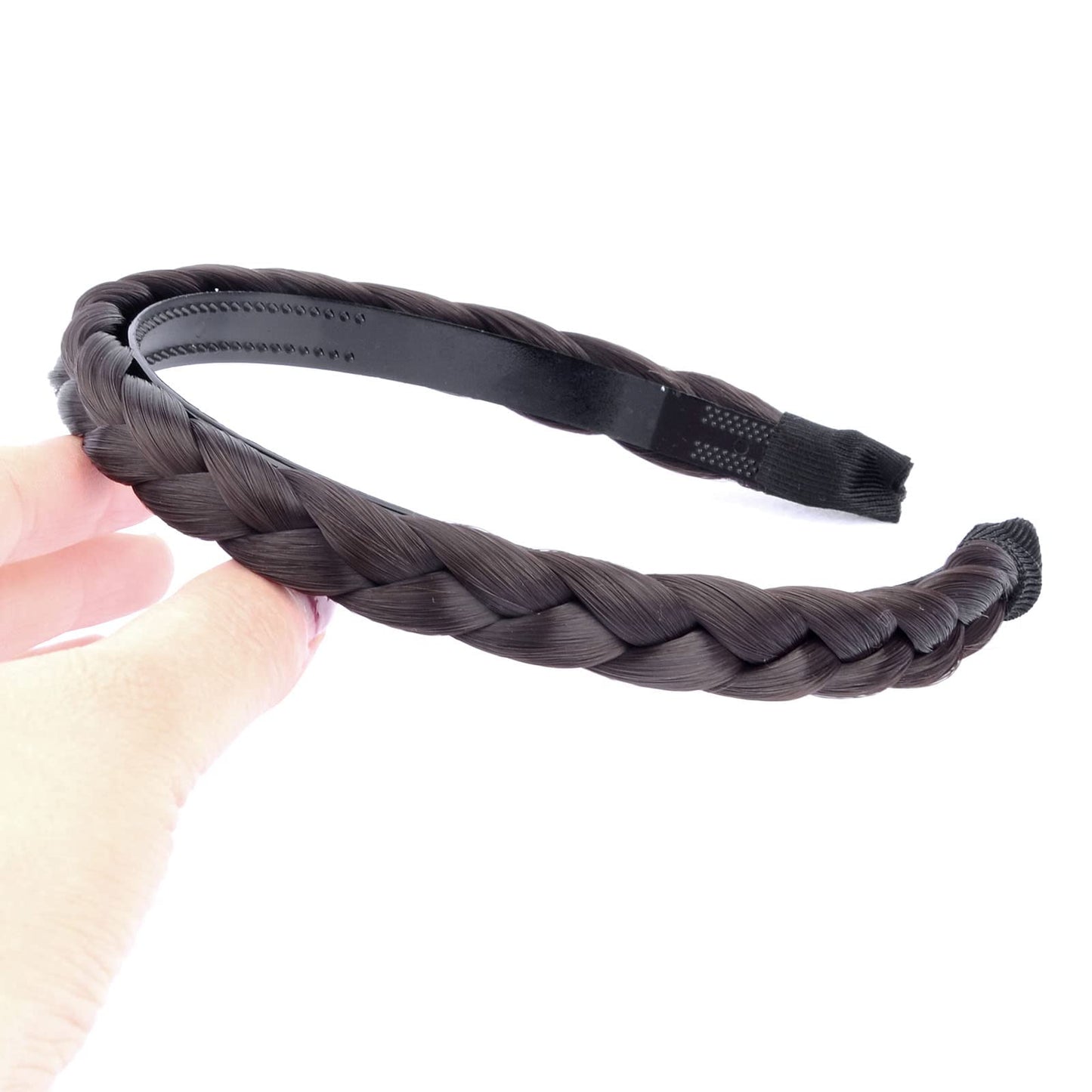 DIGUAN Headband Synthetic Hair Plaited Headband Braid Braided With Teeth Hair Band Accessories for Women Girl Wide 0.6 Inch (Thin-chocolate)
