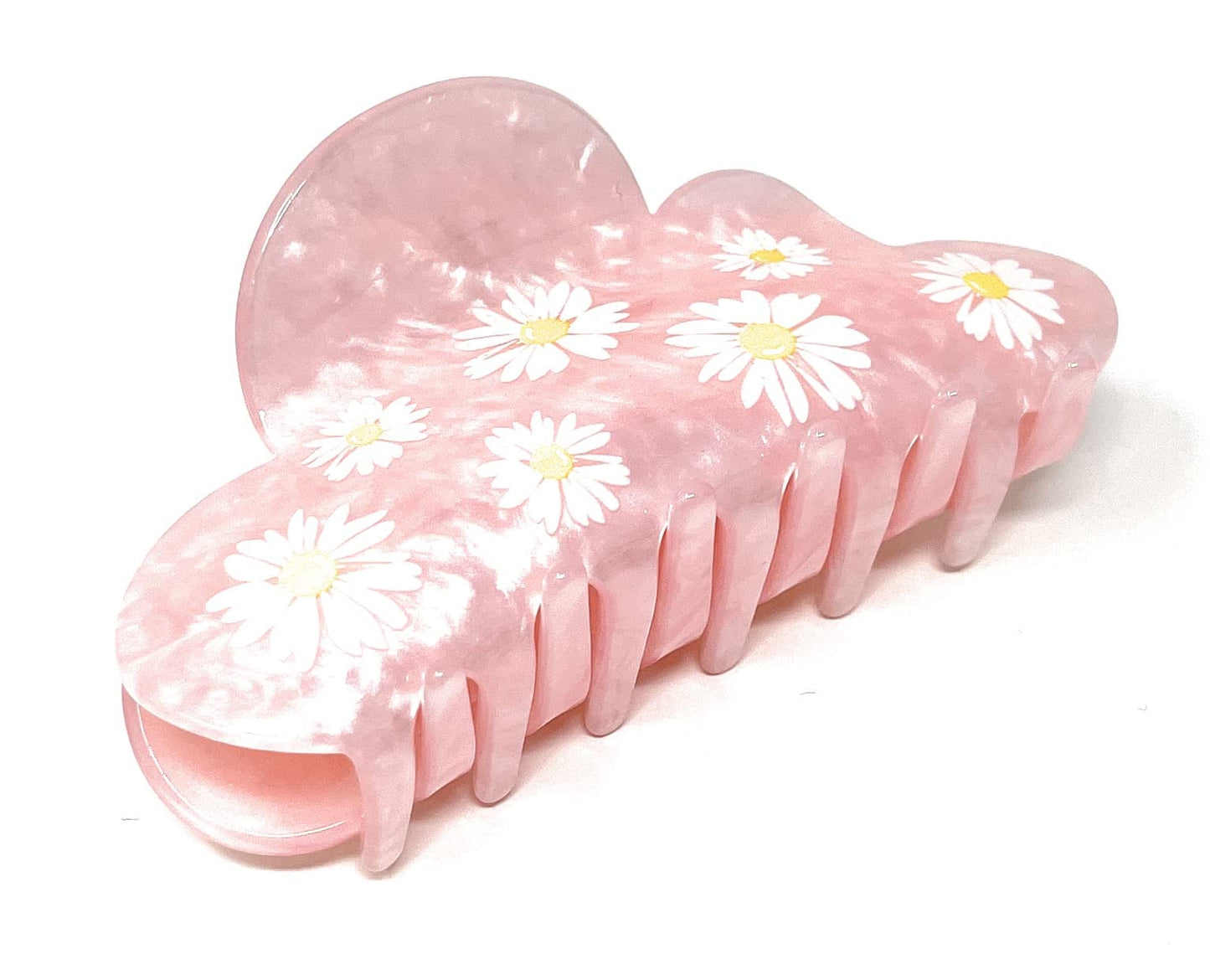 Super Chic Durable Claw Clips for Thin Medium Hair Hold - Styling Non Slip Updo - Accessories for Girls Women - Perfect for Curly or Straight (Pink Daisy)
