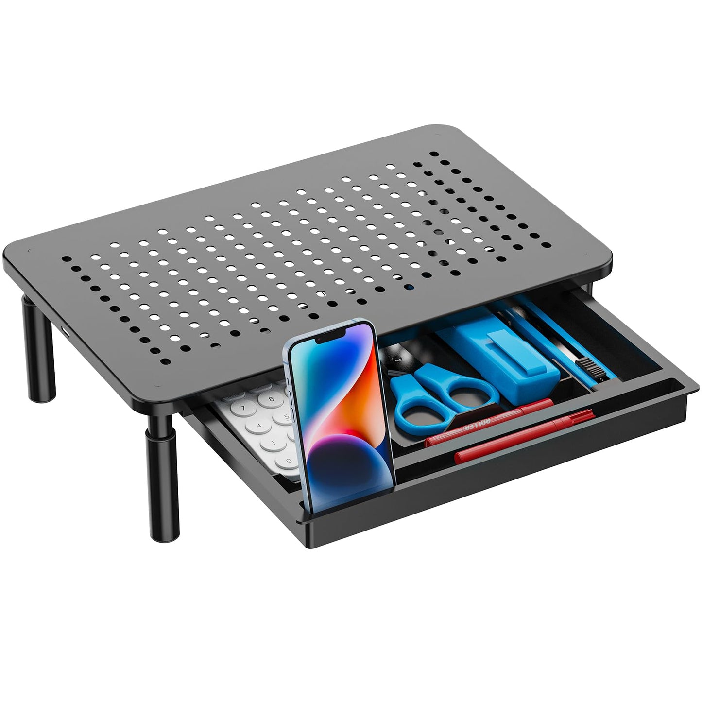 WALI Computer Monitor Stand for Desk, Adjustable Laptop Riser, Desk Monitor Stand Underneath Storage for Office, Home, School Supplies (STT003), 1 Pack, Black