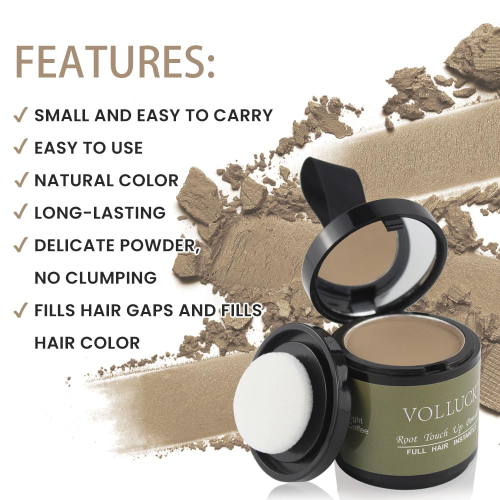 Hairline Powder for Women Men, VOLLUCK Root Touch Up Hair Powder Root Cover Up Hair Color Powder 0.35 Ounce, Hair Shadow Powder Cover Your Root Concealer, Bald Spots, Eyebrows, Light Coffee