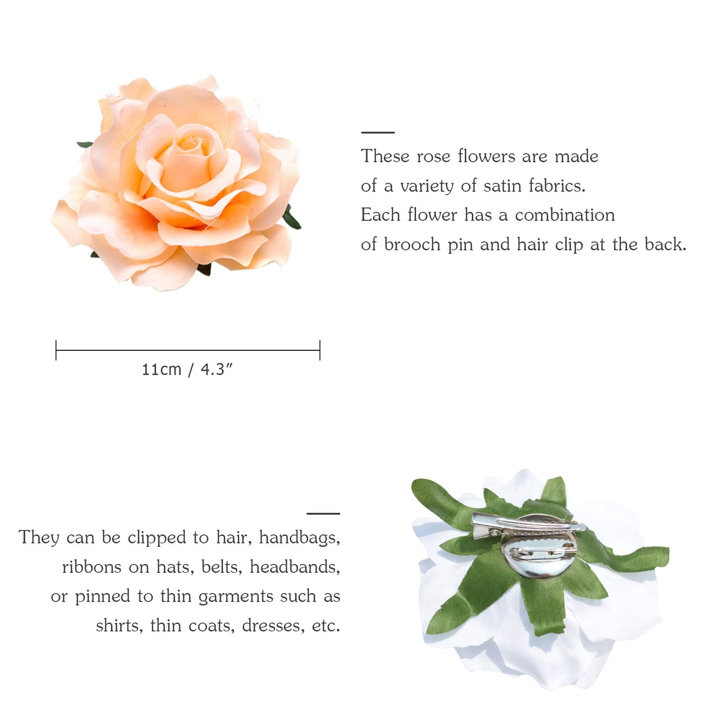 DRESHOW 5 Pcs Rose Hair Clip Flower Bridal Hair Pins Rose Brooch Floral Clips Head Ornament Wedding Hair Accessories Flamenco Dancer Hair Clip for Women Girls