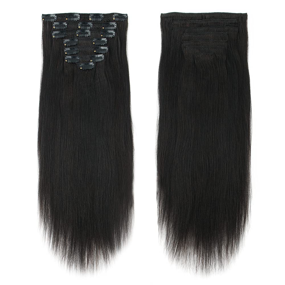 Yuniffe Yaki Straight Clip in Hair Extensions for African American Relaxed Hair Yaki Clip in Hair Extensions Human Hair for Black Women 7Pieces/Set 120 Gram 20 Inch