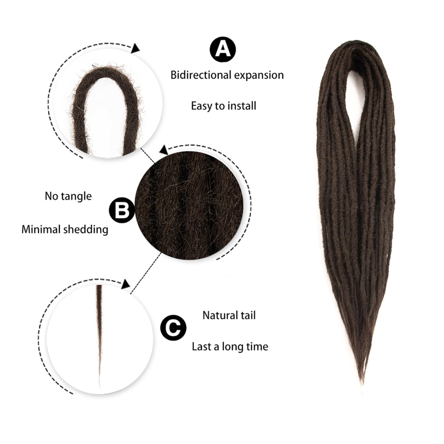 Double Ended Dreadlock Extensions 0.6CM Diameter Synthetic Hair 24Inch 10Strands Reggae Braids Hip-hop Style(Double Ended 10trands,4)