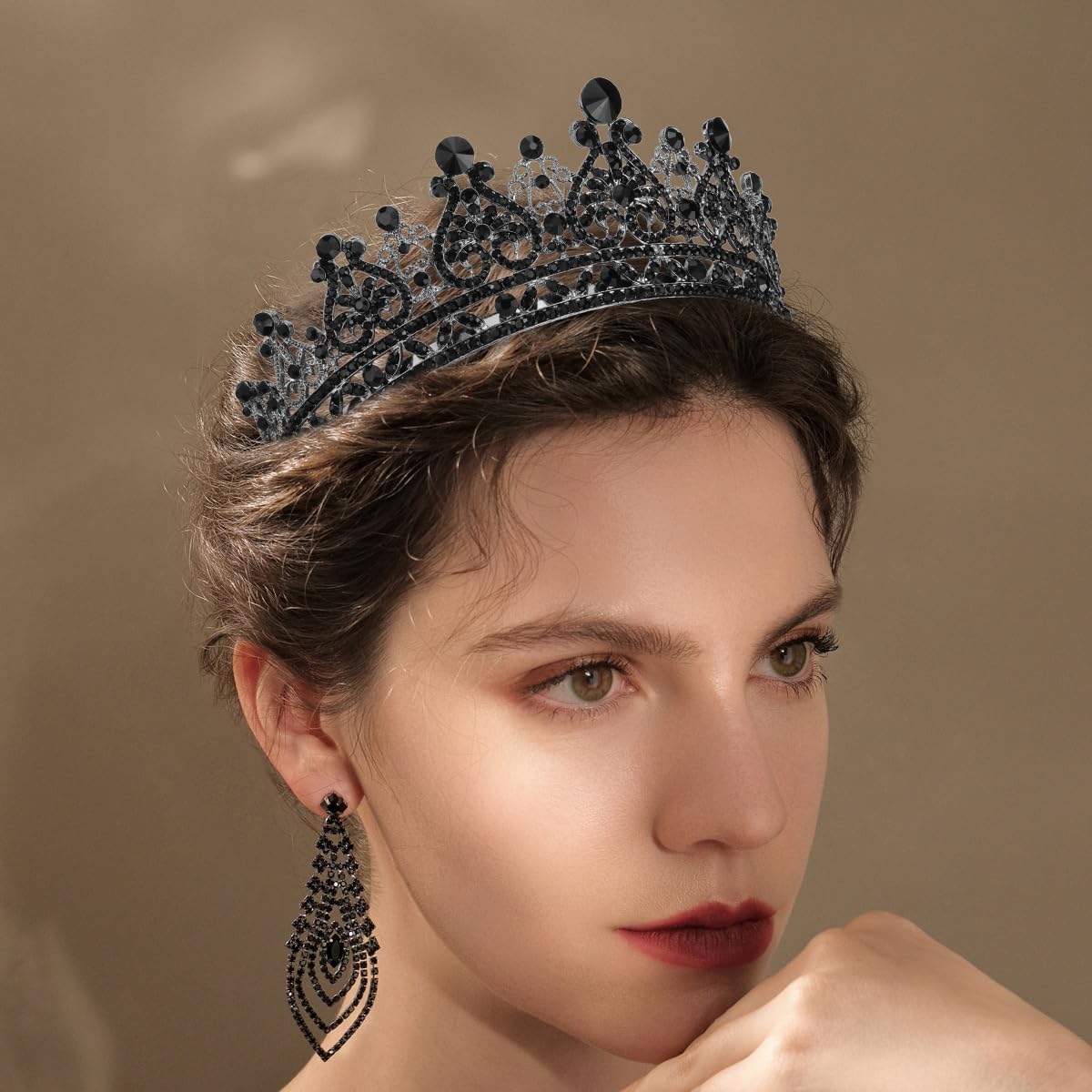 TOBATOBA Black Tiara Black Crown for Women, Gothic Crown Halloween Wedding Tiara Halloween Costumes for Women, Queen Crown Black Wedding Gothic Tiara Halloween Accessories for Women Prom Cosplay Party