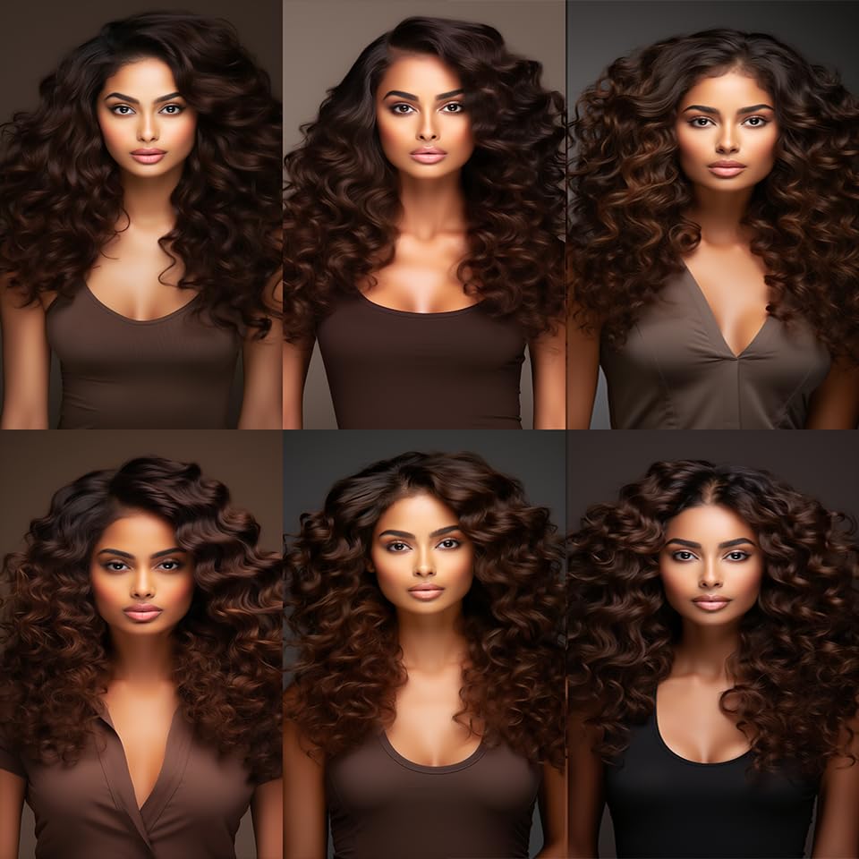 Loose Dark Brown Deep Wave Bundles Human Hair Color 4 Brown Deep Curly Bundles Human Hair Double Weft Brazilian Remy Hair Extensions Wet and Wavy Silky Soft 26 28 30 inch 3 Bundles