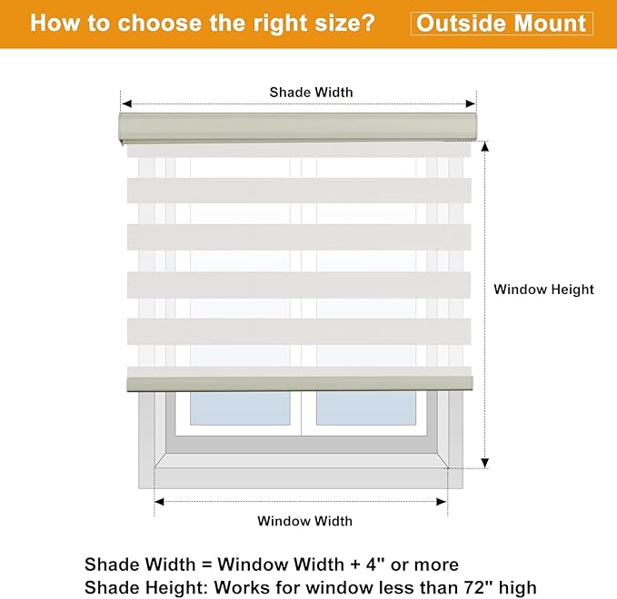 Persilux Cordless Zebra Blinds for Windows Free-Stop Window Shades (27" W X 72" H, Cream) Dual Layer Light Control for Day and Night, Light Filtering Sheer Shades for Home, Easy to Install