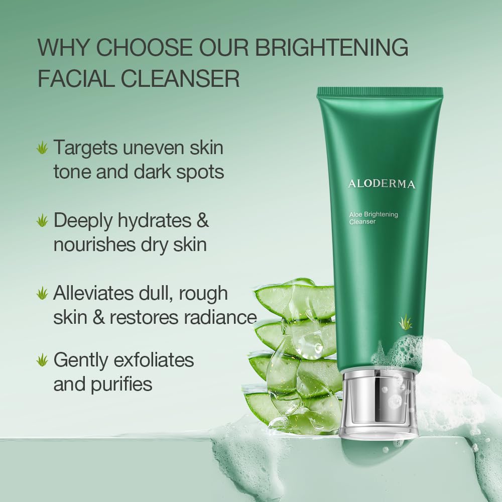 Aloderma Essential Aloe Brightening Skin Care Set - 4 Pieces - Gel, Cleanser, Toner, Cream