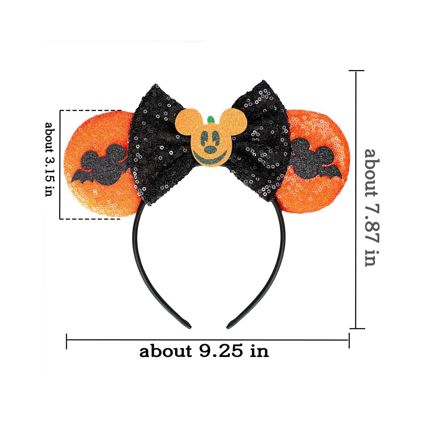 JIAHANG Halloween Mouse Ears Hair Bow Headband, Black Orange Masquerade Party Decoration Costume Headwear Hair Accessories for Women Girls
