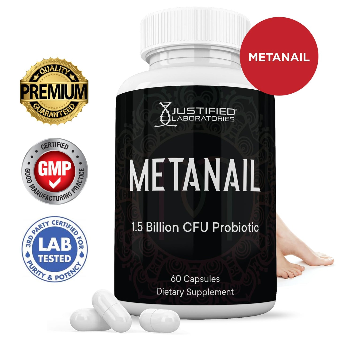Justified Laboratories (5 Pack) Metanail 1.5 Billion CFU Probiotic Nail Support 300 Capsules